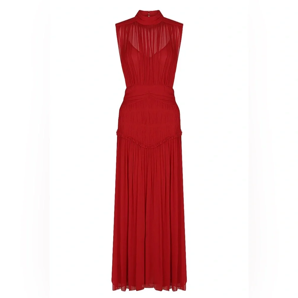 SHONA JOY LÈONIE HIGH NECK MIDI DRESS SCARLETT 2022 Fall Season - Picture 3 of 7